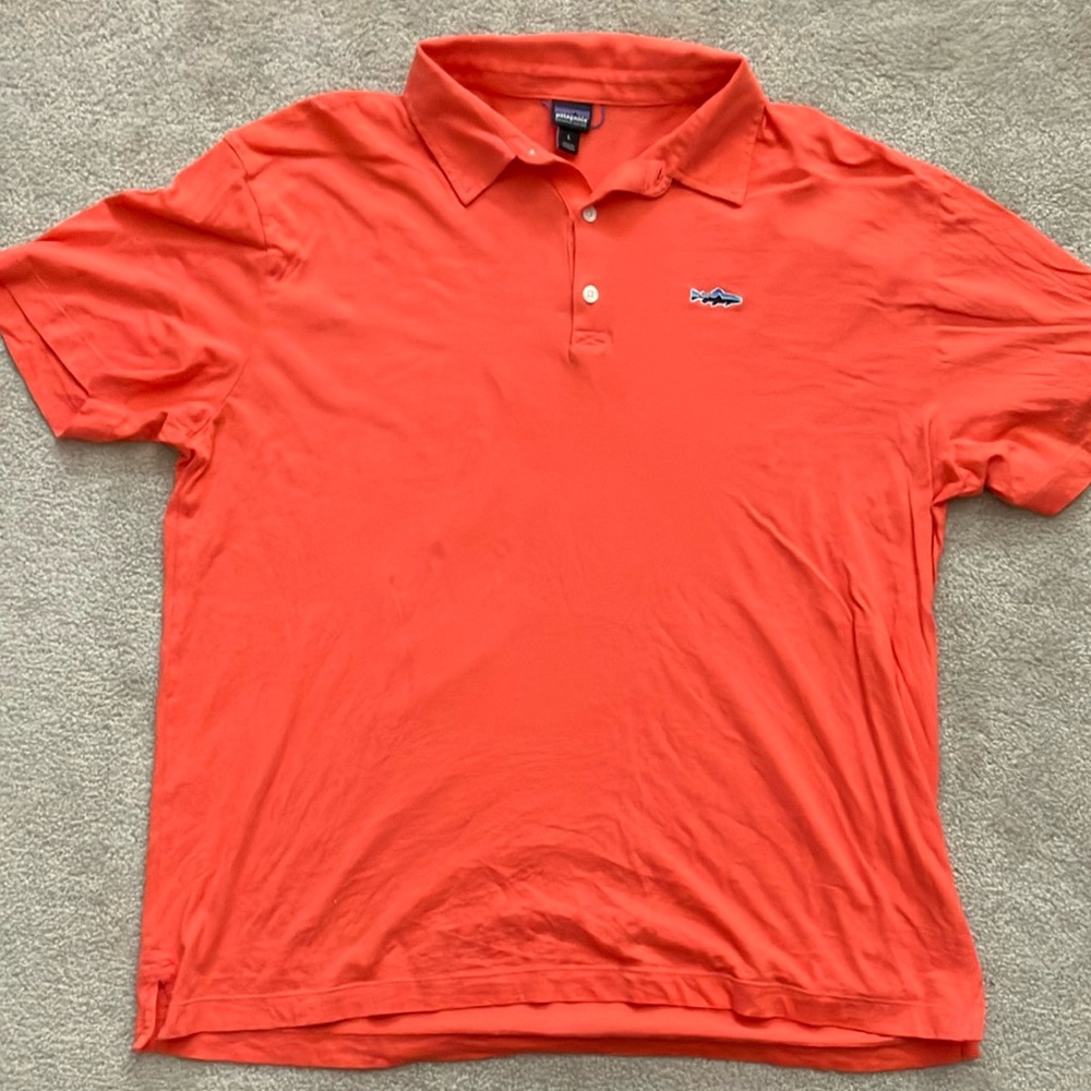 Patagonia Men's Polo Shirt in Bright Orange with Fish Logo